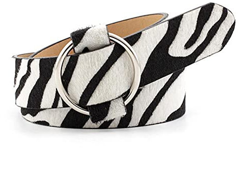 UKKD Gürtel Damen Frauenkreisschnalle Nicht-Poröser Pu-Ledergürtel Leoparden-Druck Snakesfell-Muster Zebra-Muster Jeans Kleidergürtel-B,105Cm