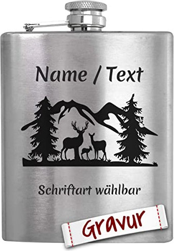 Jäger Geschenk Flachmann mit Gravur/Spruch personalisiert, Jagd Geschenke für Männer/Papa/Opa/Ehemann, Jagdschein Geschenkidee zum Geburtstag, Vatertag, Weihnachten