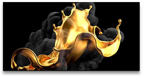 Paul Sinus Leinwandbild 120x60cm Gold auf Schwarz Fließend Dekorativ Abstrakt