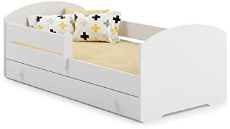 MEBLEKO Cama infantil LUK blanca 140x70 con un cajón y un riel
