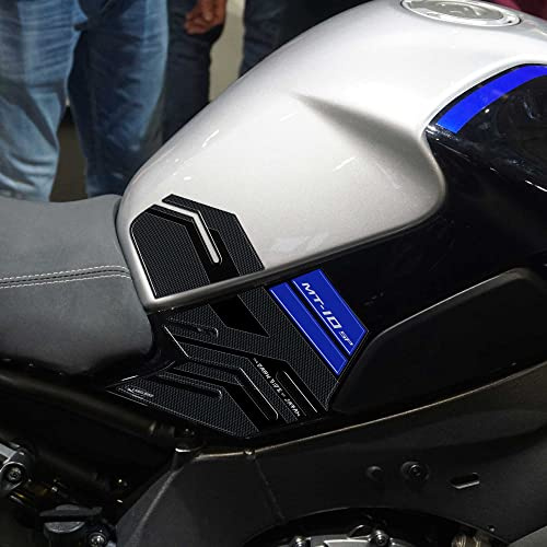 labelbike Adesivi 3D Moto Serbatoio Compatibile con Yamaha | MT-10 SP 2022-2025, Laterale Protezione in Resina, Antigraffio, Decorazione, Carbonio Nero Blu Metal
