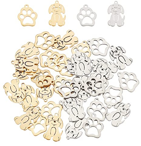 DICOSMETIC 40 Stück 2 Stil Farbe Niedlicher Hund Anhänger Hund Pfotenabdruck Charme Golden Und Edelstahl Haustier Fußabdruck Anhänger Tier Charme Für Die Schmuckherstellung Handwerk