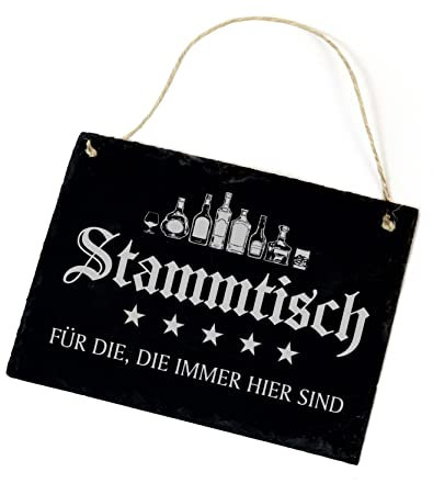 Stammtisch Schild aus Schiefer Türschild Gravur Deko Schiefertafel für Bar Biergarten Partyraum 22 x 16 cm