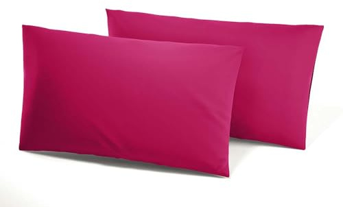 Corredocasa Coppia Federe 100% Cotone Premium Tinta Unita- Federe Copricuscino Letto in Morbido Cotone Disponibili Diverse Varianti di Colori - Chiusura a Busta - Misura 50x80 cm (Fucsia)