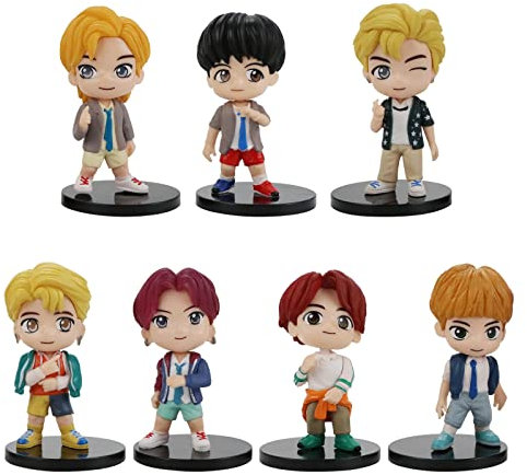 BTS Kuchenaufsätze, Figuren-Set mit Actionfiguren, Spielzeug, BTS-Mini-Figuren, Puppen, Geburtstagsparty-Zubehör, Auto-Desktop, BTS Geburtstagsdekorationen (A)