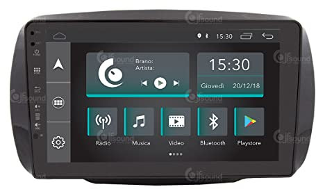 Jf Sound car audio system Autoradio Custom Fit per Smart 453 Android GPS Bluetooth WiFi Dab USB Full HD Touchscreen Display 9, Nero