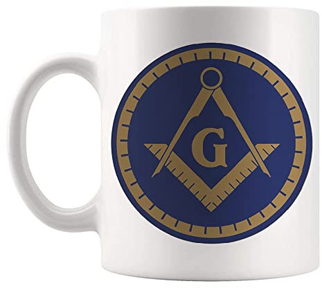 Fonhark - Freimaurer-Tasse, Freimaurer-Symbol, Quadrat und Kompass, Freimaurer-Lodge-Tasse, Prince Hall Brother Master Mason, 325 ml Neuheit Kaffeetasse/Tasse, weiß