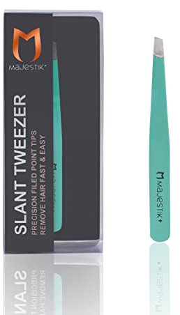 Majestik+ Pince à épiler professionnelle en acier inoxydable avec pointe biseautée – La meilleure pince à épiler de précision pour votre routine de beauté quotidienne
