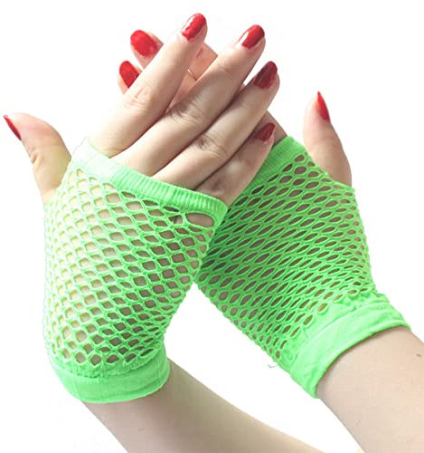 SamHeng netzhandschuhe, 1 Paar Gelb Kurze Netzhandschuhe, durchbohrte fingerlose Nylon-Netz Handschuhe, funky Retro, elegant, dehnbar, Opernabend, Party, 1920er-Jahre-Handschuhe