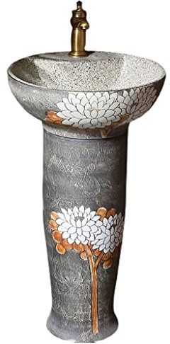UNNS Bathroom Ceramic Washbasins Vintage Art Sink Vertical Vanity Pedestal Basin One-Piece Pedestal Combo (Color : A)
