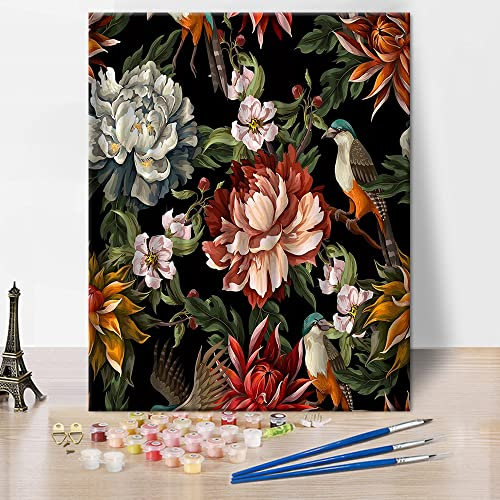 Boho Blume malen nach Zahlen Kits, rahmenlose DIY Ölmalerei Pflanze malen nach Zahlen für Erwachsene Anfänger, bunte Boho Mandala schöne Blume Blätter malen nach Zahlen, moderne Decor 16X20 Inch