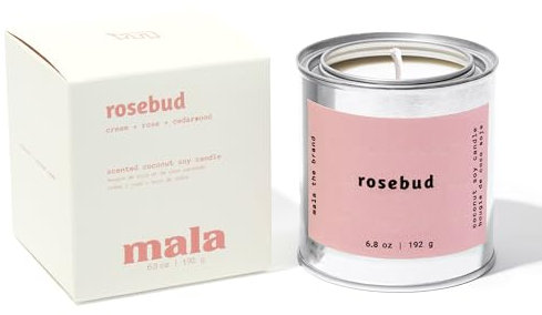 MALA Rosebud Cream Zedernholz & Rose Kerze für Zuhause – Aromatherapie-Duftkerze – veganes Soja – 45 Stunden saubere Verbrennung – organische ungiftige Kerzen – gemütliche Raumdekoration – 200 ml