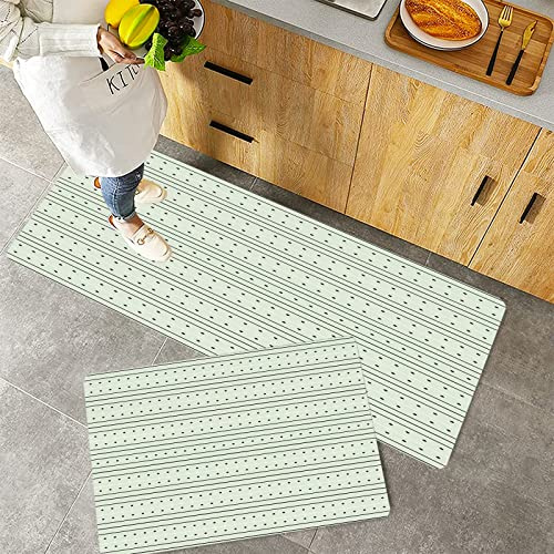 Küchenteppich Teppich Läufer Küchenläufer 2 Stück rutschfest,Mintgrün, modernes Design mit Punkten Abstrakte, kräftige Linien für minimalistisches Haus, Waschbar für Flur Küche 40 x 100 cm+40 x 60 cm