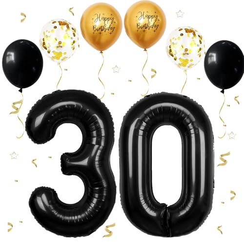 Schwarz Luftballon 30, Folienballon Zahl 30 Schwarz, 40 Zoll Helium Ballon 30, Geburtstagsdeko Folienballon Zahlen 3 & 0, Luftballon 30.Geburtstag Dekor-Set für Männer Frauen Geburtstag Party Deko