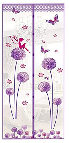 Magnetic Fly Screens Automatically Mosquito Mesh Curtain for Doors Keep Insects Out Mosquito Door Screen Without Drilling (Purple Dandelion)