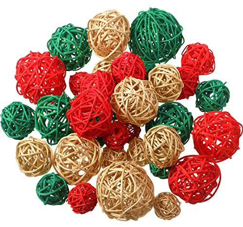 Dekorative Rattan-Kugeln, Tafelaufsatz, Vasenfüller für Frühling, Sommer, Handwerk, Hochzeit, Party, Potpourri-Dekoration, 4 Größen (Rot, Grün, Gold), 72 Stück