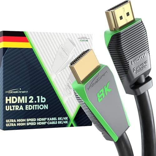 KabelDirekt – Cable HDMI 2.1 8K, edición Gamer certificada – 3m (8K@60Hz, Ultra High Speed/48G para 10K, 8K o ultra rápido 144 Hz a 4K, óptimo para PS5/Xbox y PC Gaming, Monitor/TV, gris)