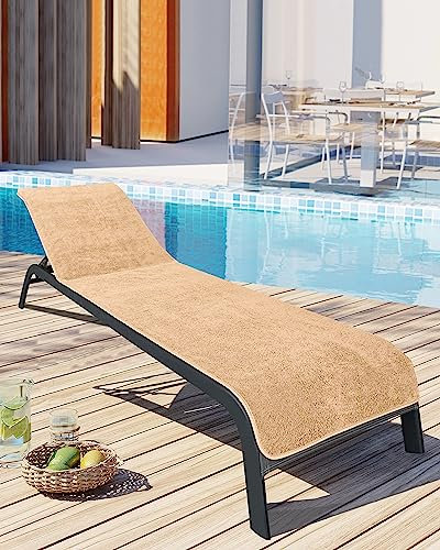 LAYNENBURG Lot de 2 Premium Housse de Protection pour Chaise Longue de Jardin - 100% Coton - Oeko-TEX - Housse de Serviette en éponge - Housse de Chaise Longue avec enveloppe (75x200 cm café)
