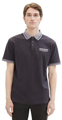 TOM TAILOR Herren Basic Piqué Poloshirt mit Logo-Print , Tarmac Grey, M