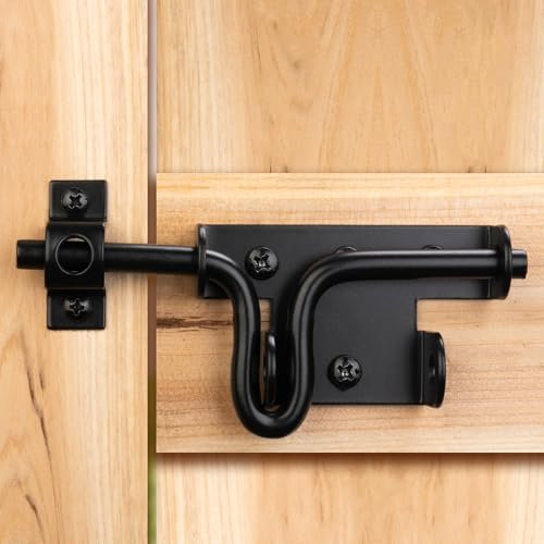 SANKINS Loquet de porte coulissant pour clôture en bois, verrou coulissant noir robuste avec trou de cadenas, loquet de porte pour portail en bois, clôture en vinyle, abri de grange, abri de grange, 1