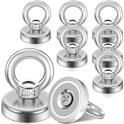 MIN CI 36mm Magnete Stark, 55KG(121lbs)Neodym Magnete Extra Stark Groß Runde Magnet mit Öse Magneten Starke Magnete Mit Haken Magnete mit Loch Ösenmagnet zum Schließfächern Kreuzfahrt 8Stück