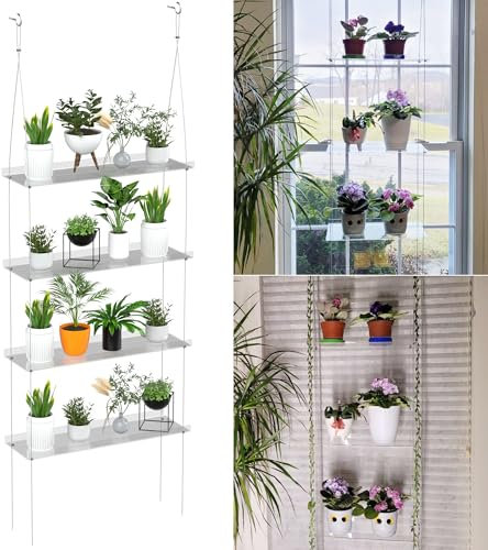 Jolitac Acrylic Window Plant Shelves, Hanging Indoor Wall Plant Stand, 4-Tier (Clear)