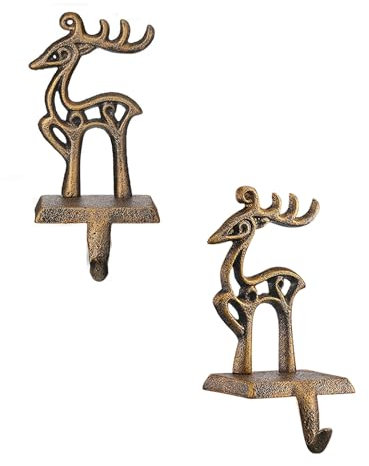 YWZHENYU Weihnachtsstrumpfhalter, langlebig, Haken für Kaminsims, Kamin, Strumpfhaken für Weihnachtsdekoration, 2 Stück (Rentier-Stil)