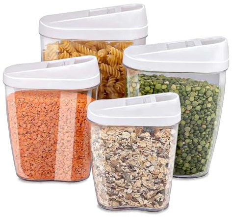 Murago - 4er Set Vorratsdosen Weiß - Müslispender Schüttdosen Streudose Gewürzdosen Müslidosen Vorratsbehälter mit Deckel klein bis groß