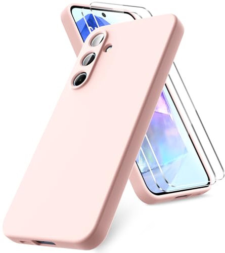 Vansdon Cover Compatibile con Samsung Galaxy A55 5G, 2 Pellicola Protettiva in Vetro Temperato, Gomma Gel di Silicone Liquida Antiurto Custodia - Rosa