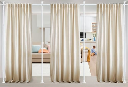 Gardinenstangen ohne Bohren für Erkerfenster, 2,5 cm, verstellbar, strapazierfähig, Boden-zu-Decken-Spannstange für Glasschiebetür, bohrfrei, mieterfreundliche Gardinenstange, Weiß