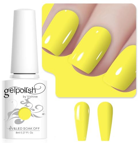 Vishine 8ml Vernis à Ongles Gel Semi Permanent Couleur Jaune fluo, Vernis Semi Permanent Soak Off UV LED Gel Polish Nail Art Manucure Salon DIY L226