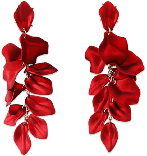 Orecchini Donna a Forma di Rosa Pendenti Lungo Eleganti Fette Fiori Orecchini a Goccia Vintage Boho Statement Argento 925 Anallergici Orecchini per Donne e Ragazze