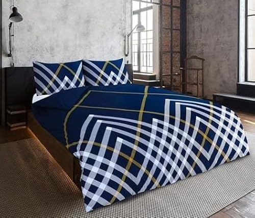 Charlotte Andersen Maxwell Geo Check King Size Duvet Cover Set Reversible Easy Care Polycotton Navy Blue Geometric Bedding (Navy, King (U.K. Standard))
