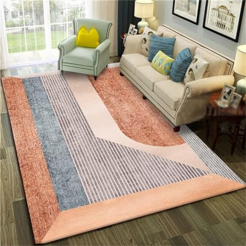ROSURUG Kinderzimmer Teppich Cute Rug Orange-Blaue geometrische Designlinien, Dekoration, moderner Stil, Schalldämmung Auslegware Teppichboden