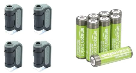 Carson MicroBrite Plus 60x-120x LED Taschenmikroskop & Amazon Basics AA-Batterien mit hoher Kapazität, NiMH, wiederaufladbar, 2400 mAh, vorgeladen, 8 Stück