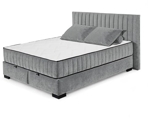 Stella Trading NAGOL C Boxbett 160x200, Anthrazit - Bequemes Doppelbett mit Bettkasten und Premium 9-Zonen-Federkern Wendematratze - 185 x 114 x 214 cm (B/H/T)