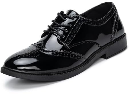Scarpe da donna Brogue stringate Smart Vintage Oxfords Derbys scarpe a punta piatte scarpe décolleté, Nero vernice, 38 EU