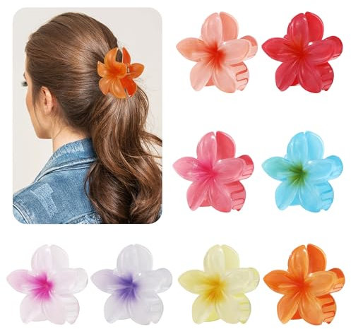 8Stück Blumen Haarklammer, Haarklammer Blume, Rutschfest Blumen Haarklammern,Hawaii Haarspange für Frauen, rutschfestes Haar Styling Zubehör für dickes/dünnes Haar