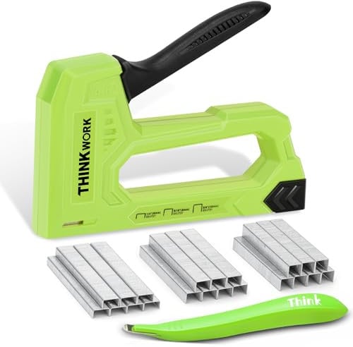 THINKWORK Pistola grapadora ligera – Pistola grapadora de tapicería para madera con 1600 grapas JT21 de 1/4 pulgadas, 5/16 pulgadas, 3/8 pulgadas y removedor de grapas, pistola grapadora de tela para