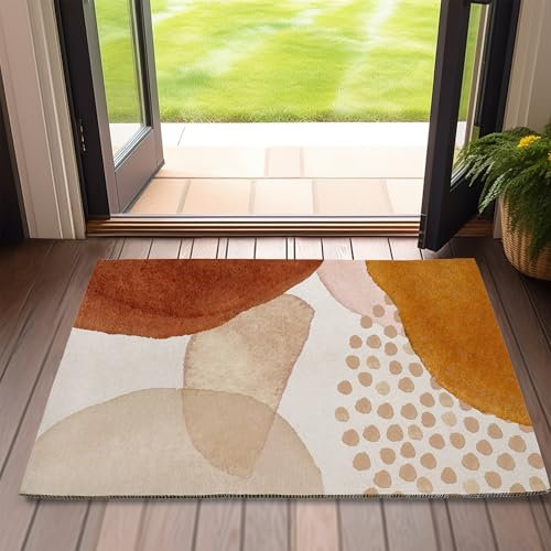 Front Door Mat,Abstract Boho Indoor Outdoor Entrance,Mid-Century Geometric Welcome Mats,Non-Slip Door Mats,Low Profile Front Door Mat,Entryway Mat for Porch Patio 17''x30''