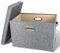 Single Fabric Dark Grey Storage Box With Lid - Large Cube Basket for Shelves, Stackable Wardrobe Bin, Foldable Pop-up Container - 38 Litre, 44x30x30cm