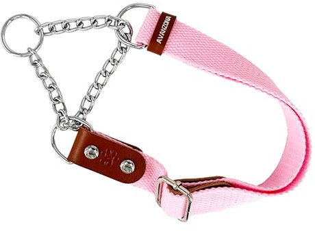 Martingale Collier Semi Etrangleur pour Chien avec Chaîne et Cuir. Anti Traction. S. Rose & Cognac