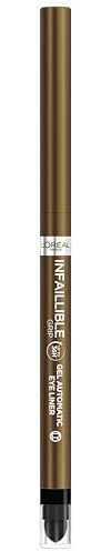 L'Oréal Paris Wasserfester Eyeliner mit Gel-Formel und integriertem Schwamm für glitzernde Akzente, 36h Halt, Infaillible Grip Gel Automatic Eyeliner, 12 Bronzed Espresso