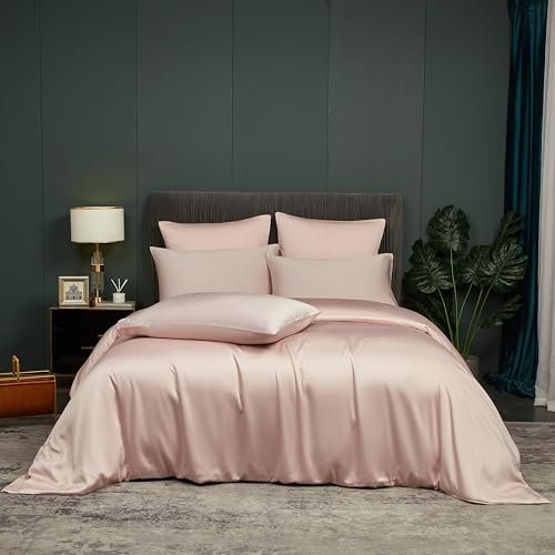 DXHOME Kühlende Bettwäsche 220x240cm Bambus Sommerbettwäsche Rosa Hellrosa Uni Bambusfaser Atmungsaktiv Kühle Deckenbezug Luxus Bettbezug mit Reißverschluss und 2 Kissenbezüge 80x80cm