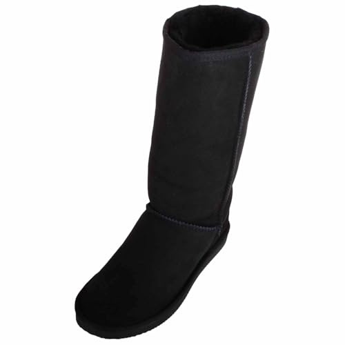 SNUGRUGS Womens Genuine Double Faced Long Sheepskin Outdoor Boot - Black - UK 4 / EU 37