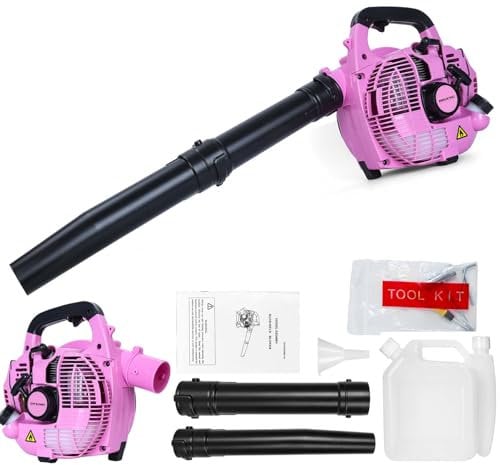 26cc 2-Takt Laubbläser Benzin, Handheld Leichter Benzin-Laubbläser, Mit 7500 U/min / 0,75 kW Leichter, Luftgekühlter Benzin-Laubbläser, Reinigen Von Laub, Schnee & Staub Verwendet (Rosa)