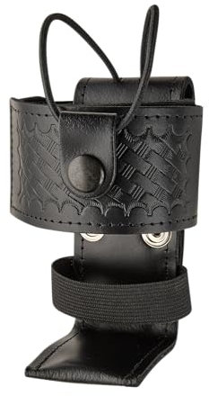 Basketweave L-Style Universal Fit Radio Holster Case Leather Black Radio Pouch