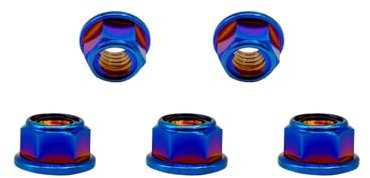 RISON-Titanium Dado Flangiato Esagonale in Titanio M7, Dadi Esagonali con Flangia Autobloccante DIN 1664, Dado di Bloccaggio Controdado in Metallo Flange Lock Nuts per Pignone, Confezione da 5