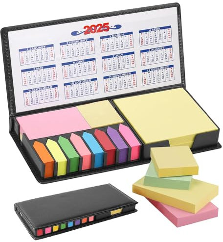 Haftnotizen Set, 1100 Stück Haftnotizen Klebezettel, Selbstklebende Haftnotizen, Haftnotizen Klebezettel PU Etui mit Stifte, Kalender 2025 Sticky Notes Set für Büro Schule Teamwork Studium