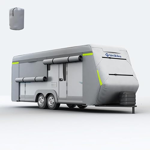 Unikka Wohnmobil-Schutzhülle, wetterfeste Wohnmobilabdeckungen - hochwertige Wohnmobil Abdeckplane, 4,3-7,3 m, Wasserdicht, Atmungsaktiv, Grau 14-16' (500x250x235cm)